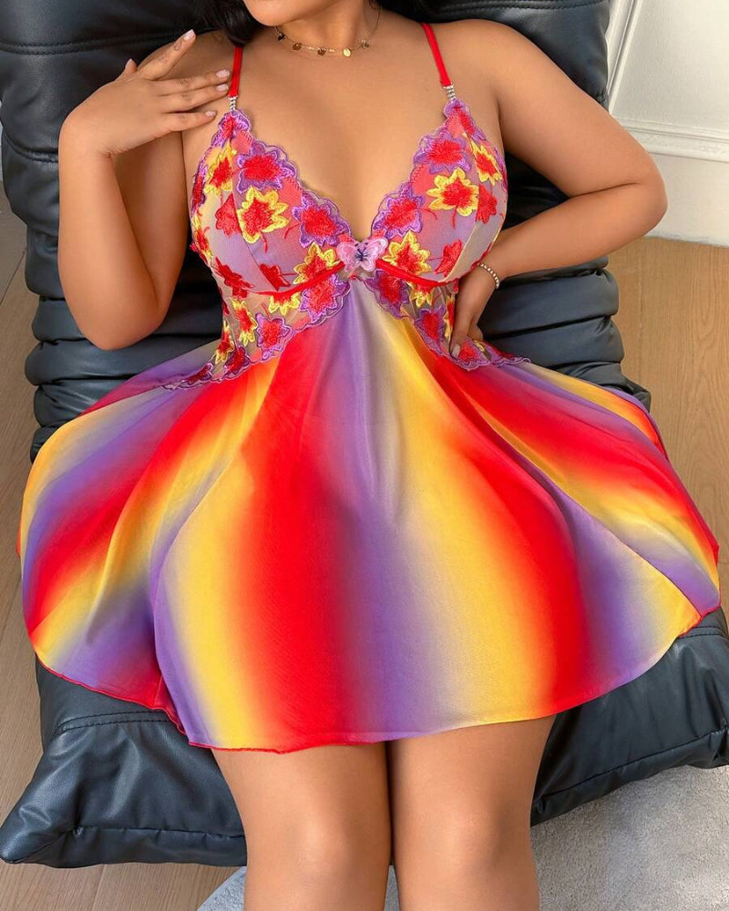 Plus Size Rainbow Ombre Sheer Babydoll Nightgown