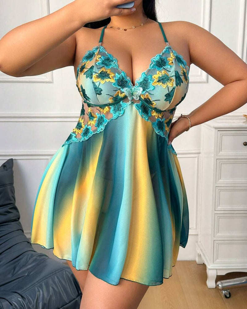 Plus Size Rainbow Ombre Sheer Babydoll Nightgown