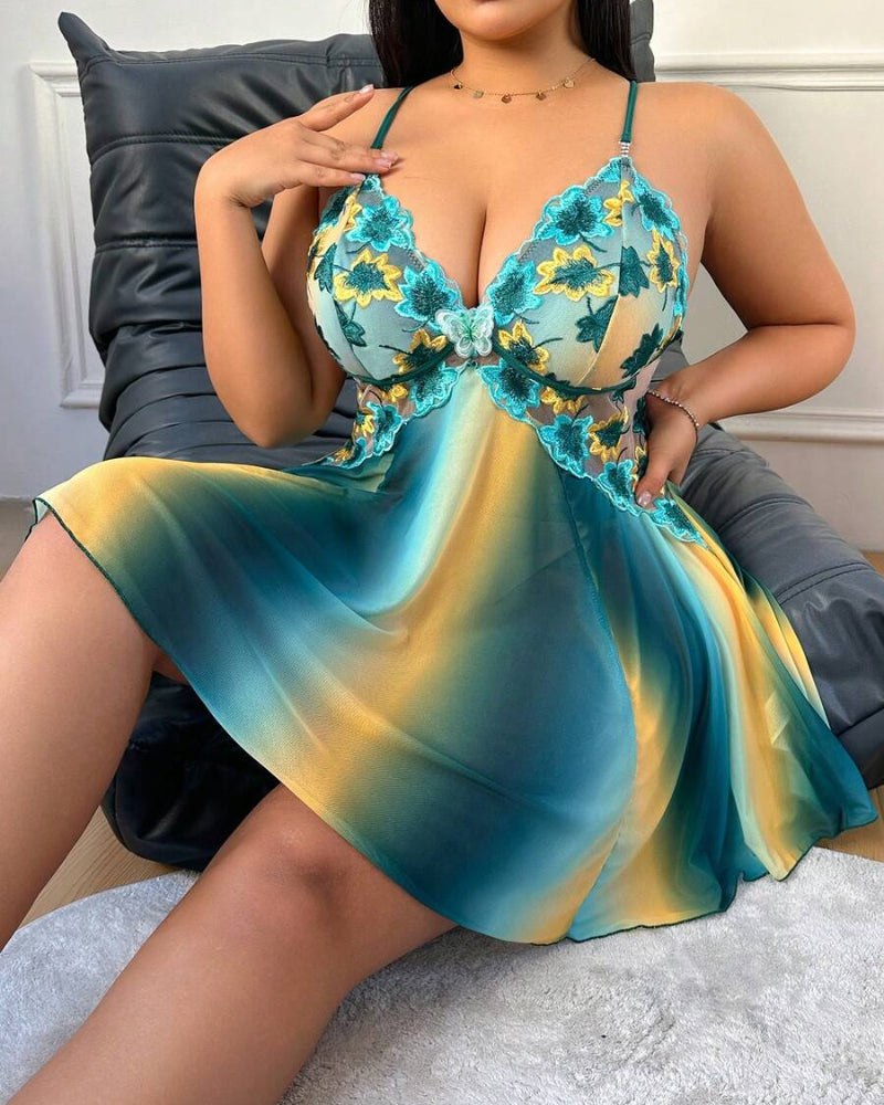 Plus Size Rainbow Ombre Sheer Babydoll Nightgown