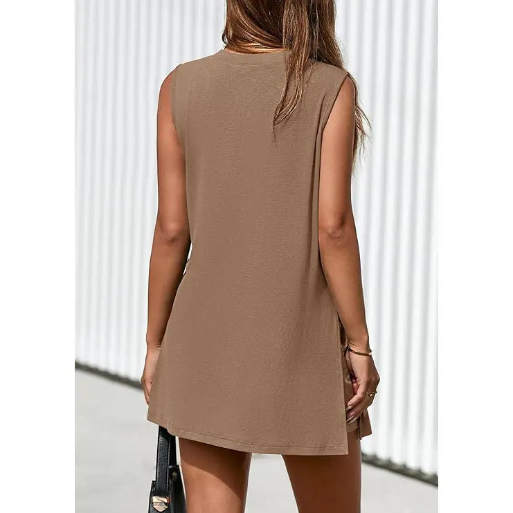 Women’s Sleeveless 2-Piece Summer Lounge Set – Split-Hem Shorts