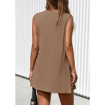 Women’s Sleeveless 2-Piece Summer Lounge Set – Split-Hem Shorts