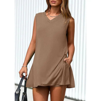 Women’s Sleeveless 2-Piece Summer Lounge Set – Split-Hem Shorts