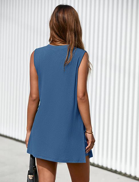 Women’s Sleeveless 2-Piece Summer Lounge Set – Split-Hem Shorts