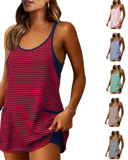 Women’s 4th of July Striped Mini Dress – Built-In Shorts