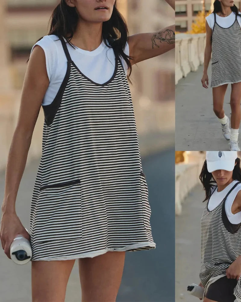 Women’s 4th of July Striped Mini Dress – Built-In Shorts