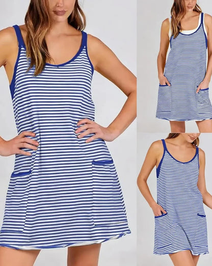 Women’s 4th of July Striped Mini Dress – Built-In Shorts