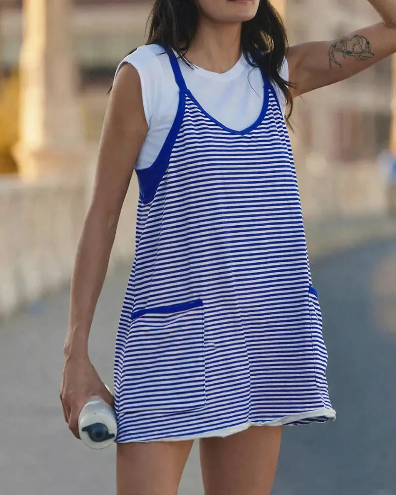 Women’s 4th of July Striped Mini Dress – Built-In Shorts