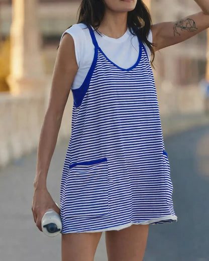 Women’s 4th of July Striped Mini Dress – Built-In Shorts