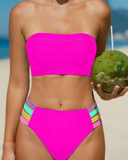 Colorful Stretchy Bikini Set – High-Waist Bottom with Removable Strap