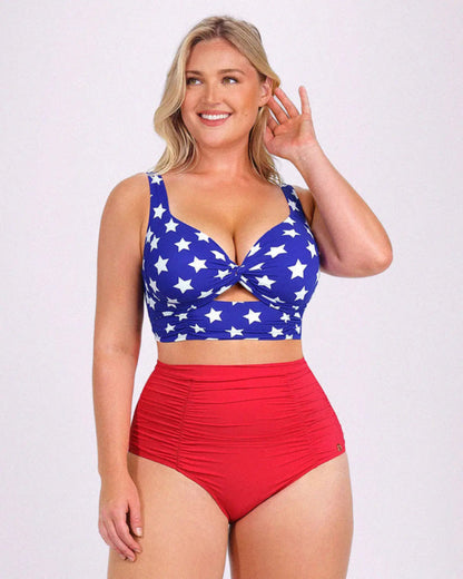 High-waisted shaping two-piece bikini set, designed to create a flattering silhouette