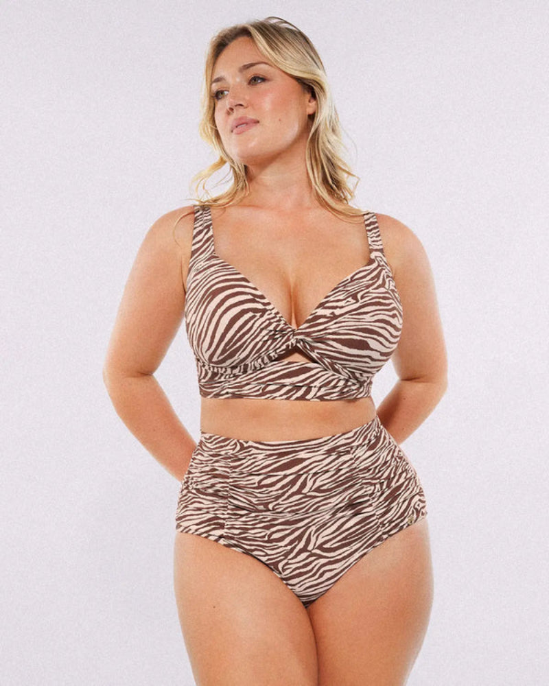 High-waisted shaping two-piece bikini set, designed to create a flattering silhouette