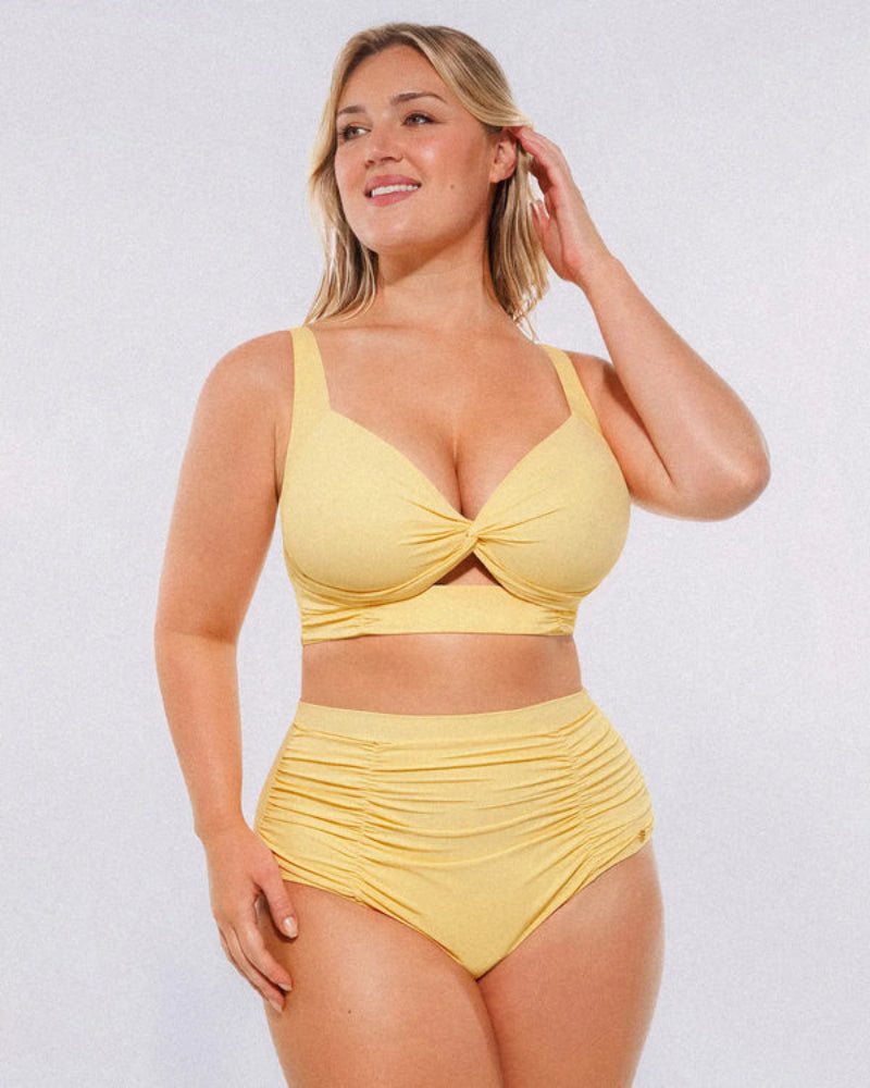 High-waisted shaping two-piece bikini set, designed to create a flattering silhouette