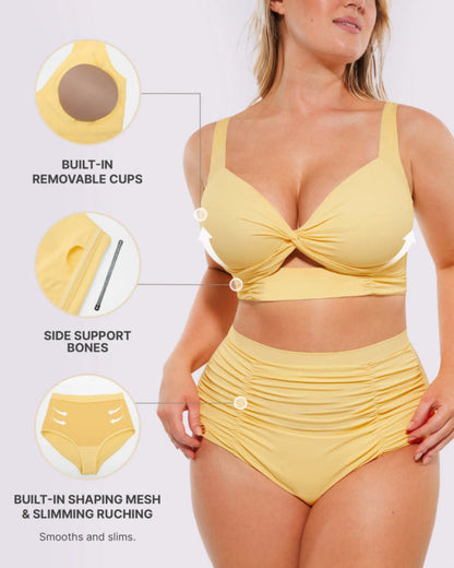 High-waisted shaping two-piece bikini set, designed to create a flattering silhouette
