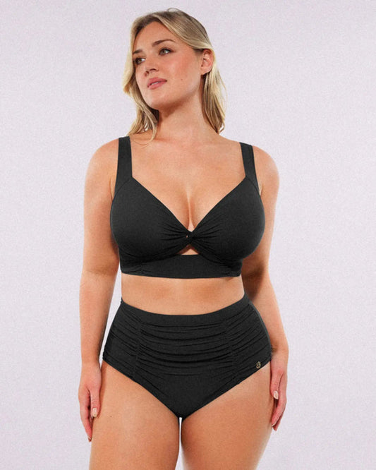 High-waisted shaping two-piece bikini set, designed to create a flattering silhouette