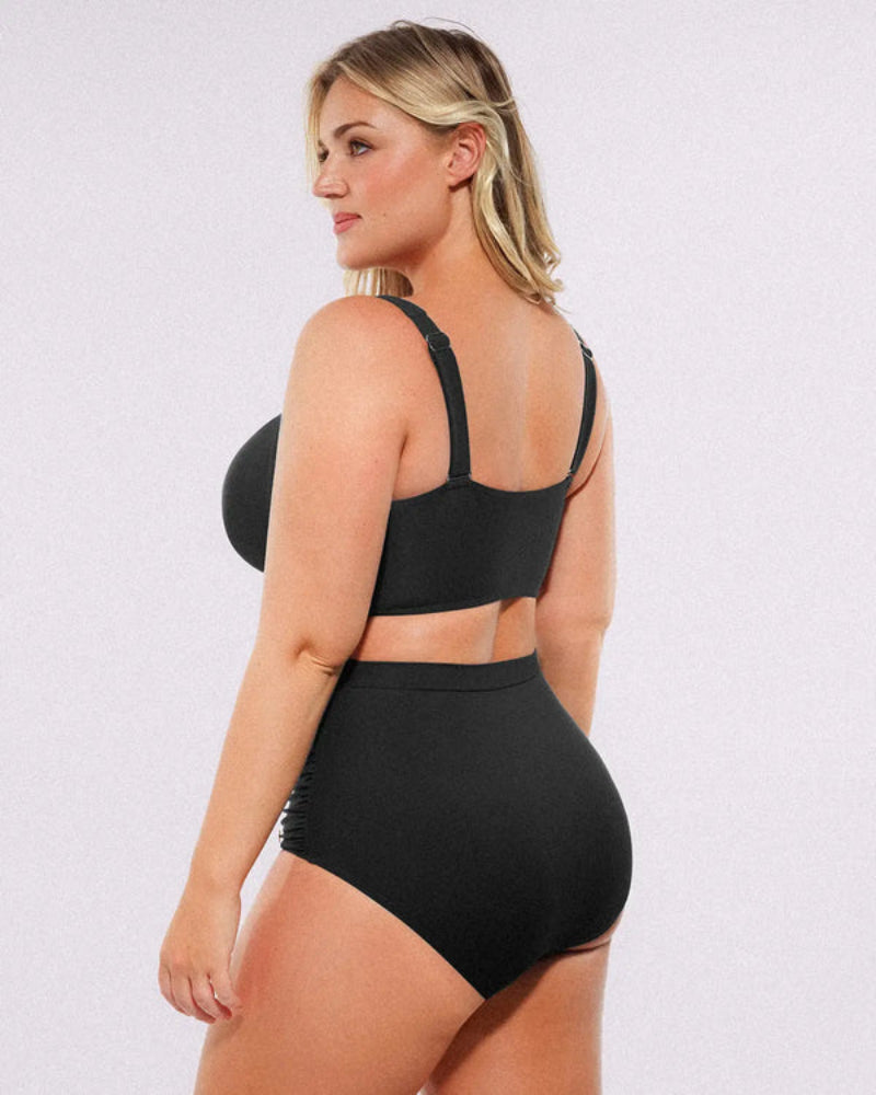 High-waisted shaping two-piece bikini set, designed to create a flattering silhouette