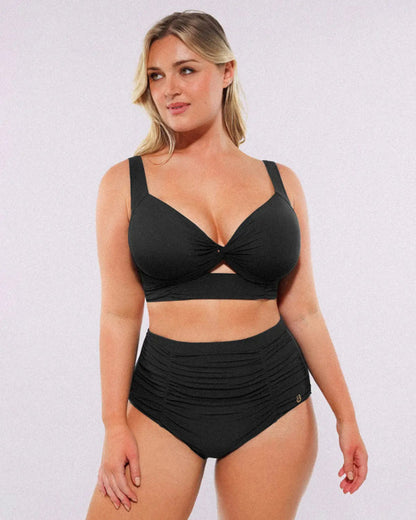 High-waisted shaping two-piece bikini set, designed to create a flattering silhouette