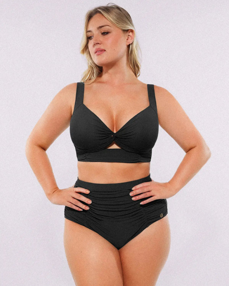 High-waisted shaping two-piece bikini set, designed to create a flattering silhouette
