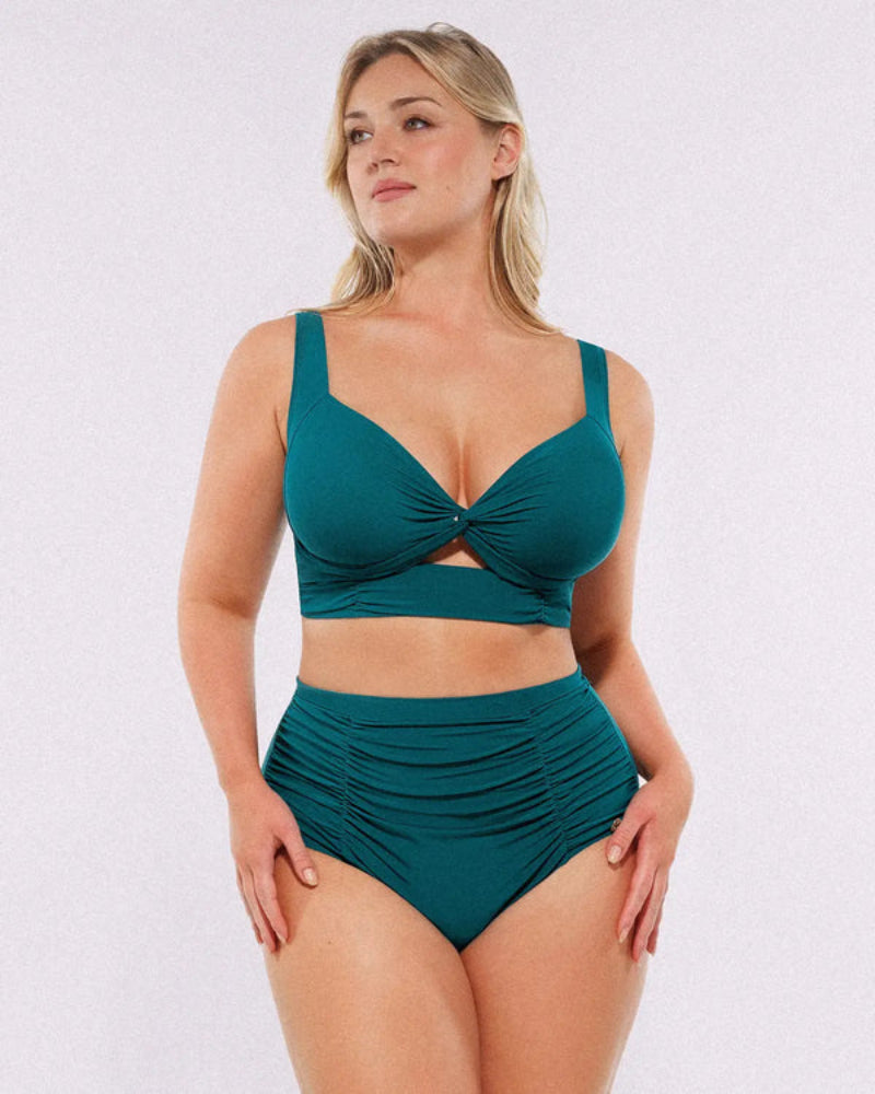 High-waisted shaping two-piece bikini set, designed to create a flattering silhouette