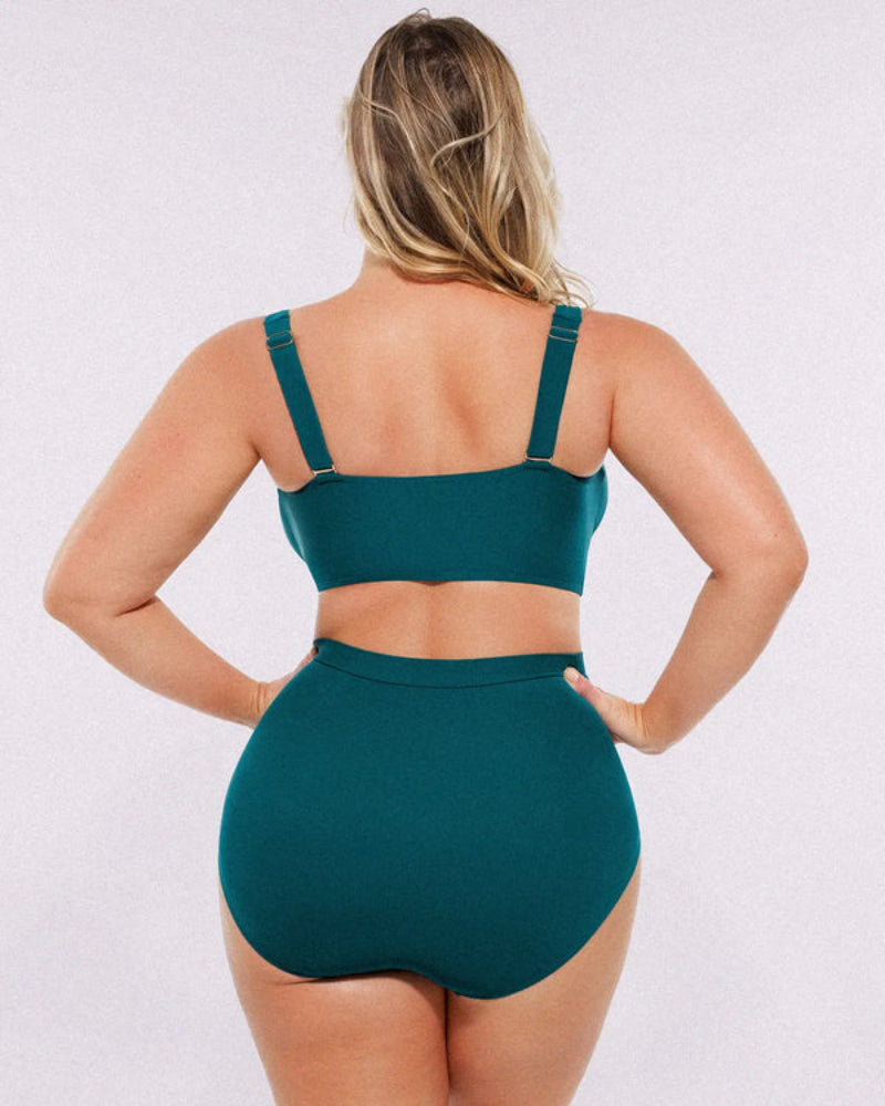 High-waisted shaping two-piece bikini set, designed to create a flattering silhouette