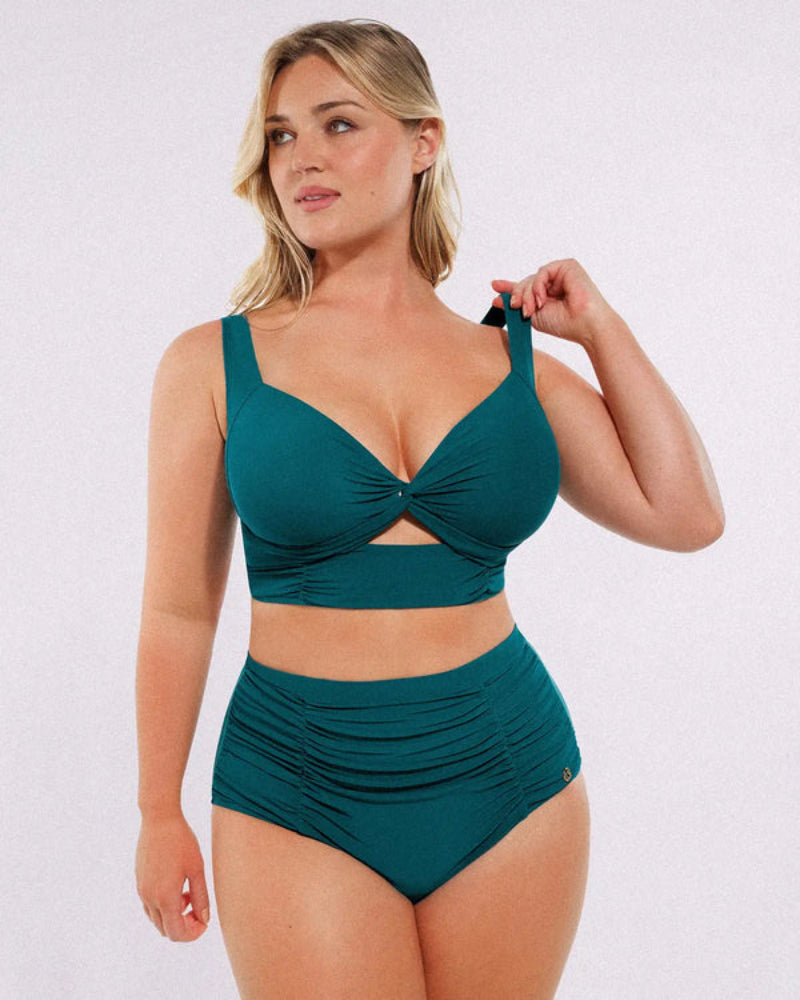 High-waisted shaping two-piece bikini set, designed to create a flattering silhouette