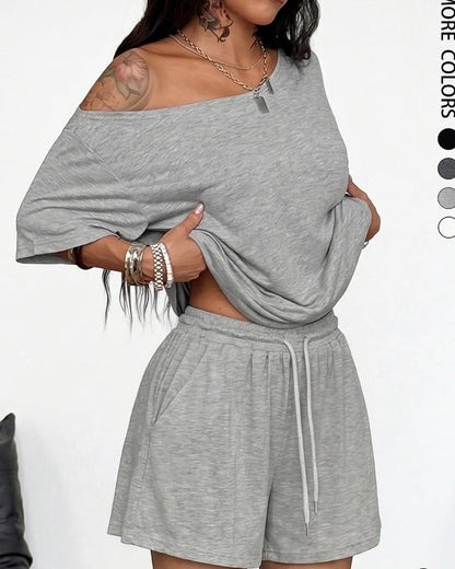 Women's Off-Shoulder Tee Wide-Leg Pants 2P Set
