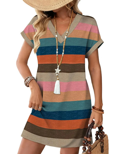 Summer 2026 Women’s V-Neck Casual Short Sleeve Dress Beach Wedding Vacation Wear