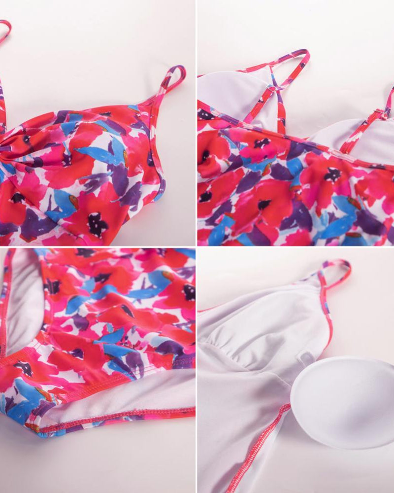 Women’s V-Neck 2-Piece Swim Set with Cover-Up Skirt