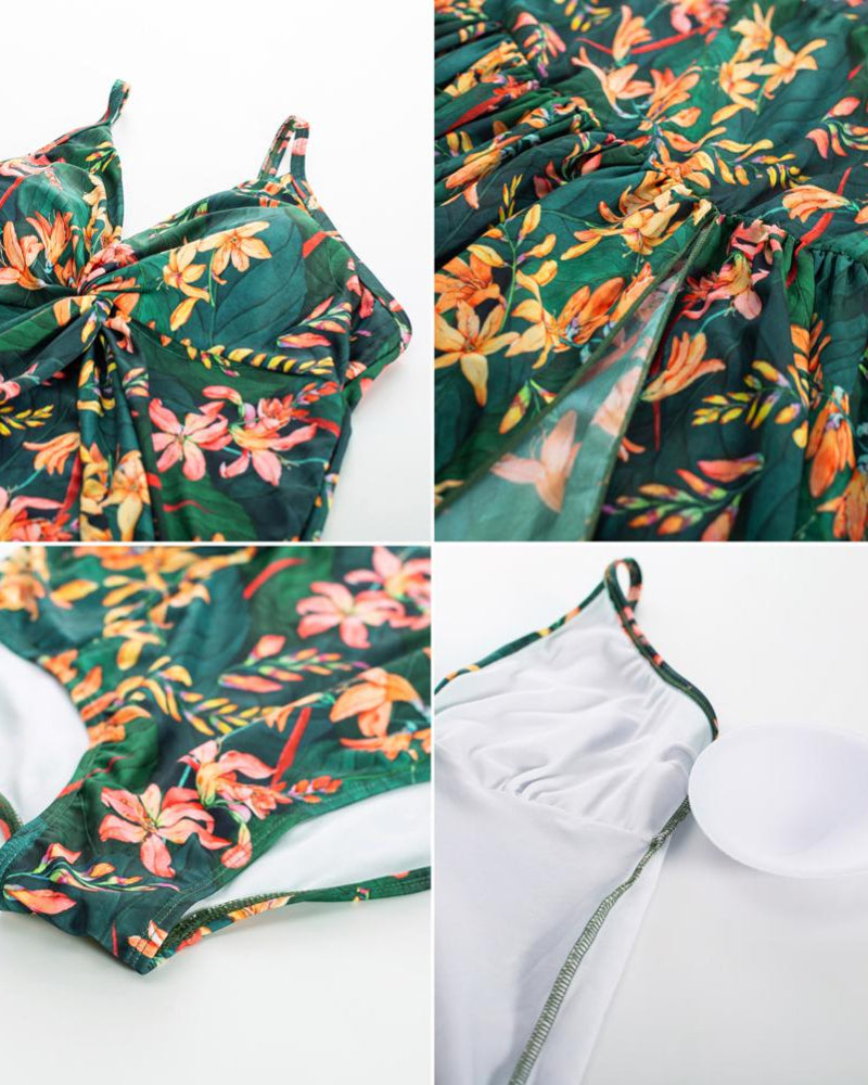 Women’s V-Neck 2-Piece Swim Set with Cover-Up Skirt