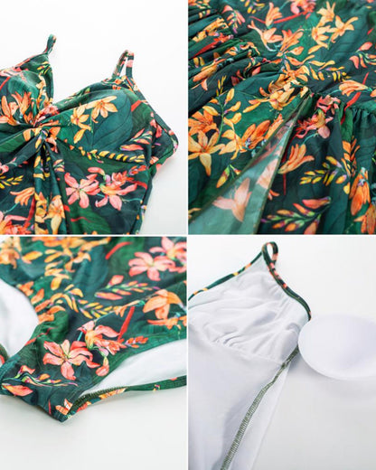 Women’s V-Neck 2-Piece Swim Set with Cover-Up Skirt