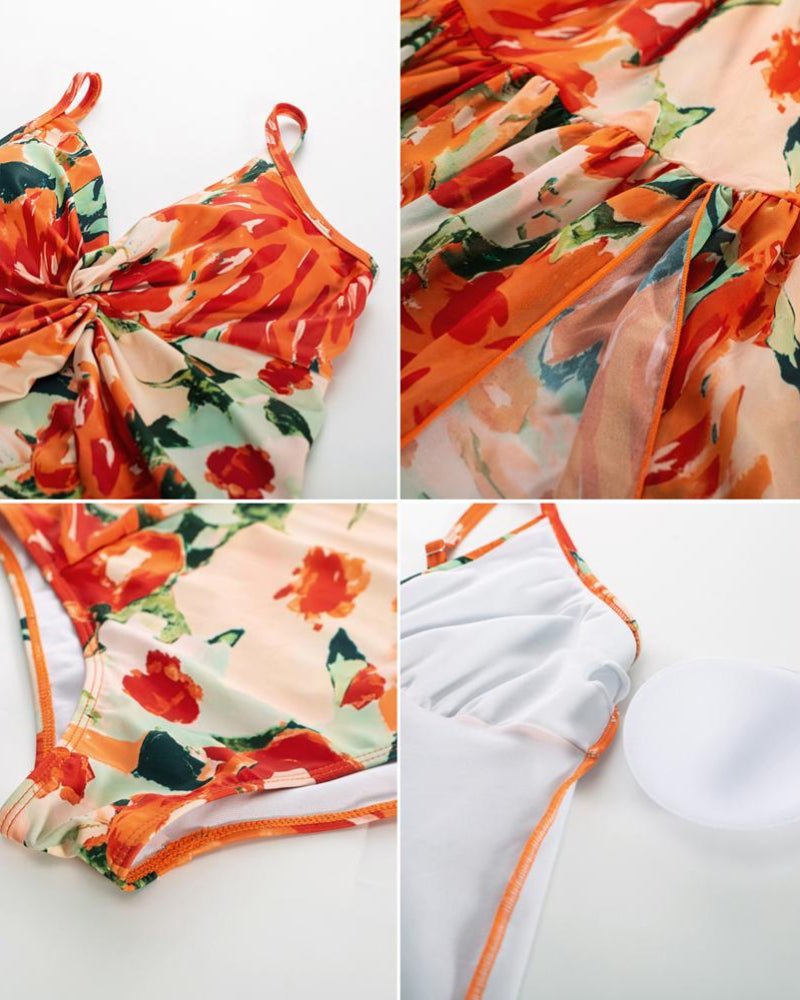 Women’s V-Neck 2-Piece Swim Set with Cover-Up Skirt