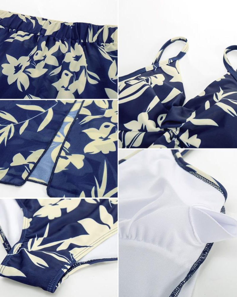 Women’s V-Neck 2-Piece Swim Set with Cover-Up Skirt