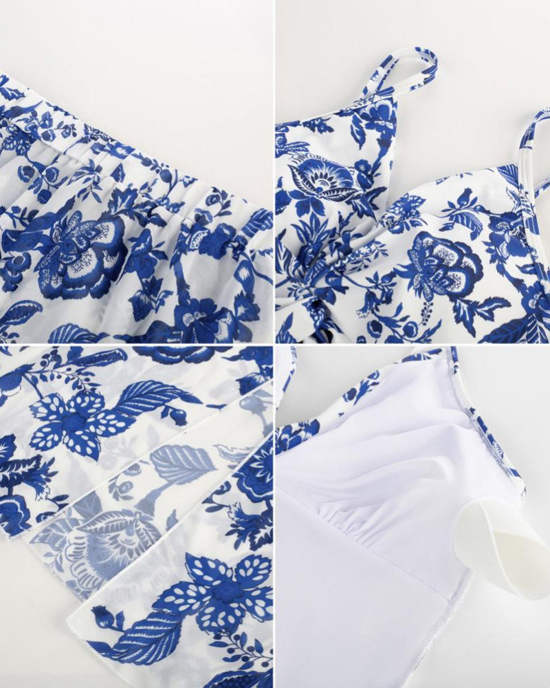 Women’s V-Neck 2-Piece Swim Set with Cover-Up Skirt