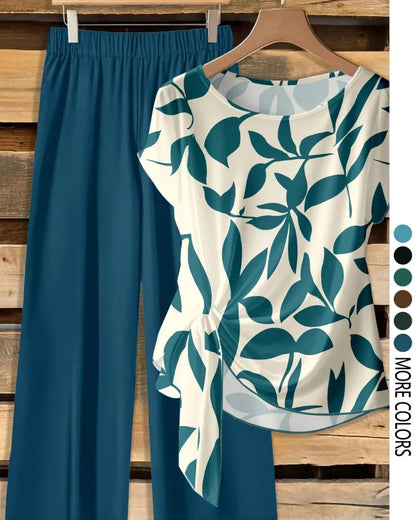 Women’s Printed Shirt & Loose Pants Set, Casual Summer 2-Piece Outfit