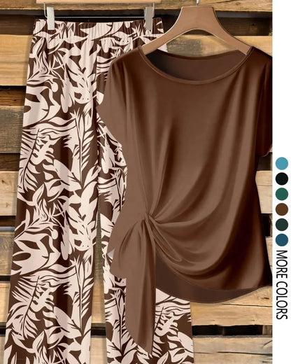 Women’s Printed Shirt & Loose Pants Set, Casual Summer 2-Piece Outfit