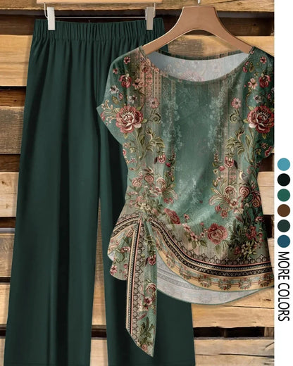 Women’s Printed Shirt & Loose Pants Set, Casual Summer 2-Piece Outfit