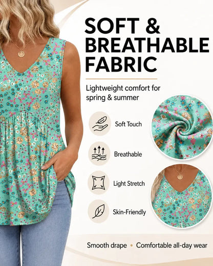 Women’s Peplum Tank Tops Sleeveless V-Neck Stretchy Summer Babydoll Tops