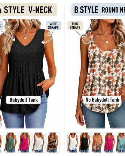Women’s Peplum Tank Tops Sleeveless V-Neck Stretchy Summer Babydoll Tops