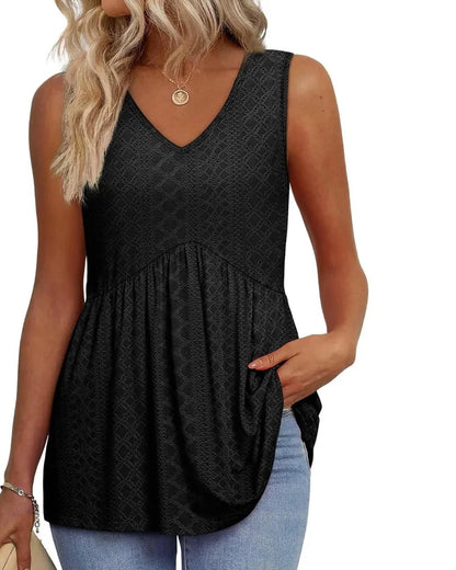 Women’s Peplum Tank Tops Sleeveless V-Neck Stretchy Summer Babydoll Tops