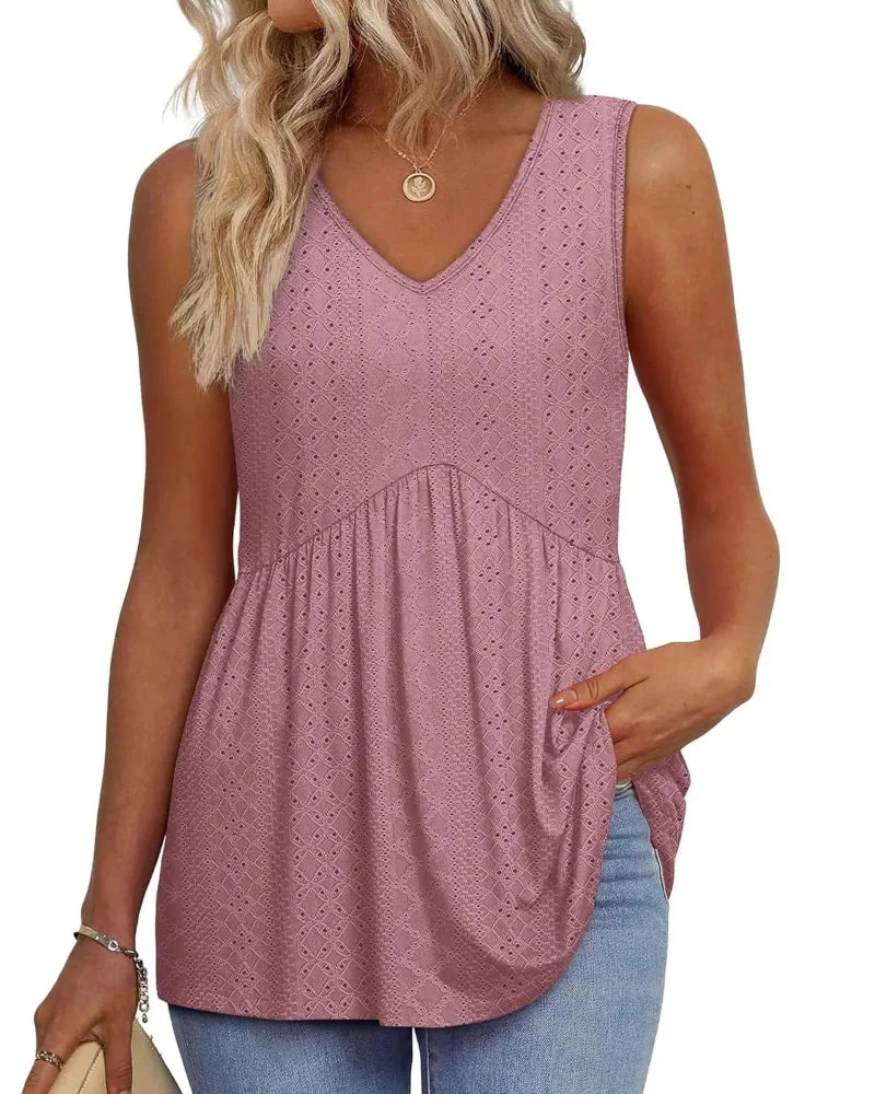 Women’s Peplum Tank Tops Sleeveless V-Neck Stretchy Summer Babydoll Tops