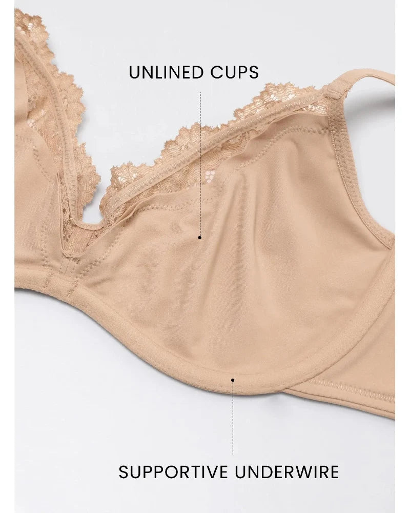 Women’s Lace Trim Balconette Bra Sexy Deep V Underwire Demi Bra
