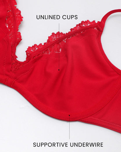 Women’s Lace Trim Balconette Bra Sexy Deep V Underwire Demi Bra