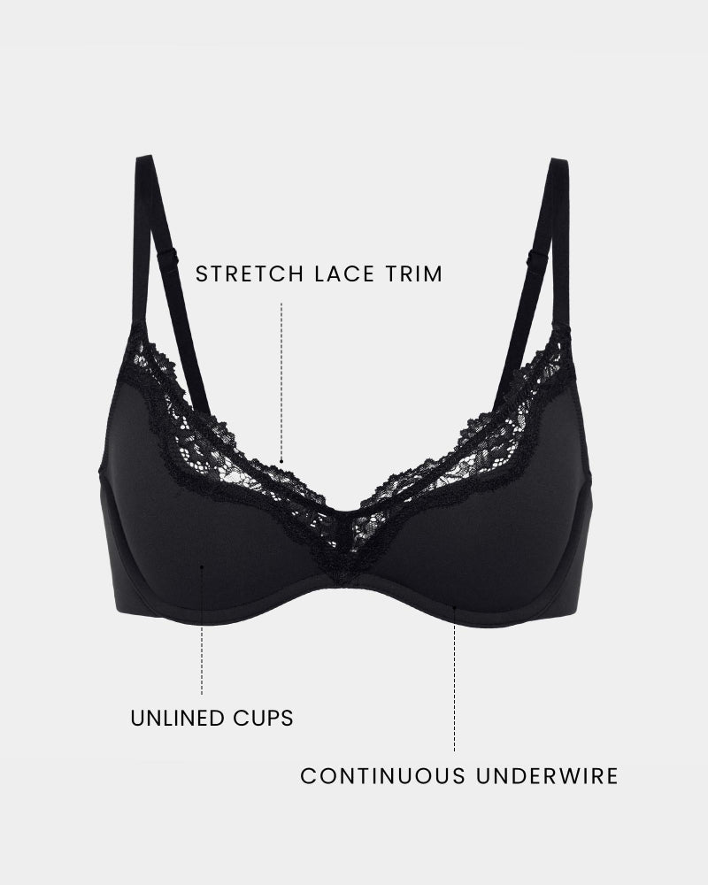 Women’s Lace Trim Balconette Bra Sexy Deep V Underwire Demi Bra