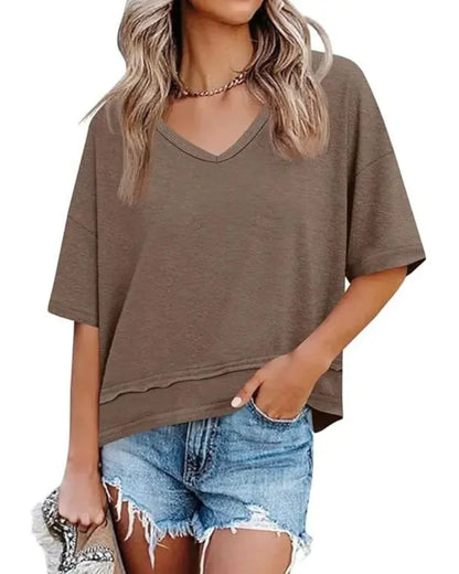 Women's V-Neck Summer Tee, Short Sleeve Loose Fit Casual Top