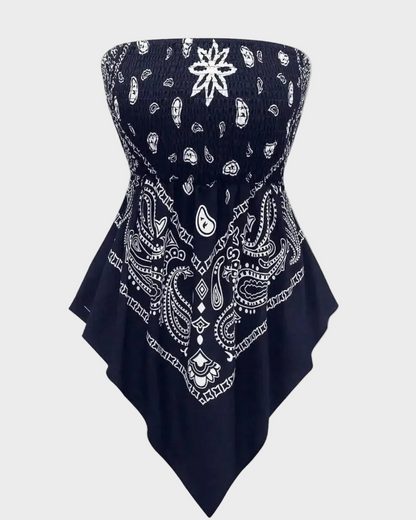 Boho Plus Size Ethnic Print Tube Top Asym Hem