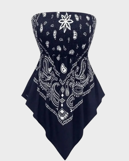 Boho Plus Size Ethnic Print Tube Top Asym Hem