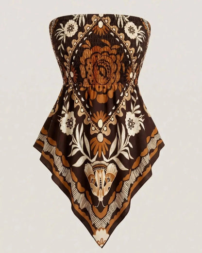Boho Plus Size Ethnic Print Tube Top Asym Hem
