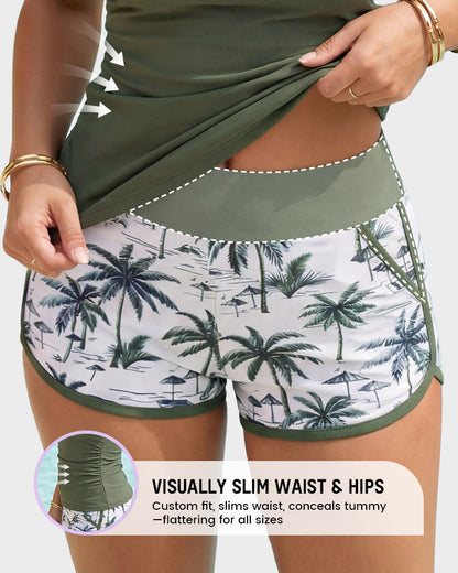 Tummy-control ruched tankini set.