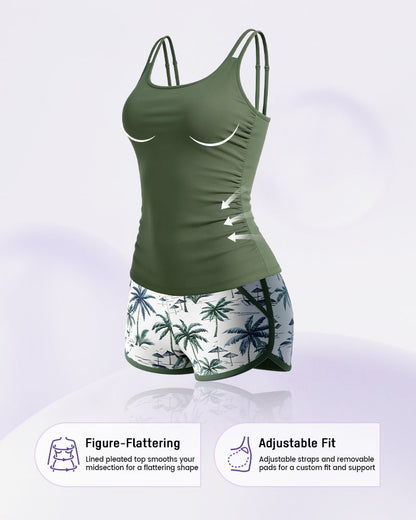 Tummy-control ruched tankini set.