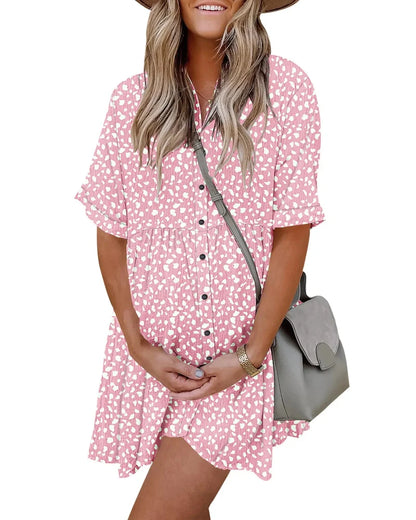 Textured Button-Down Flowy Mini Dress with Pockets