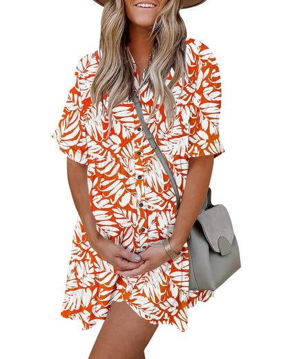Textured Button-Down Flowy Mini Dress with Pockets